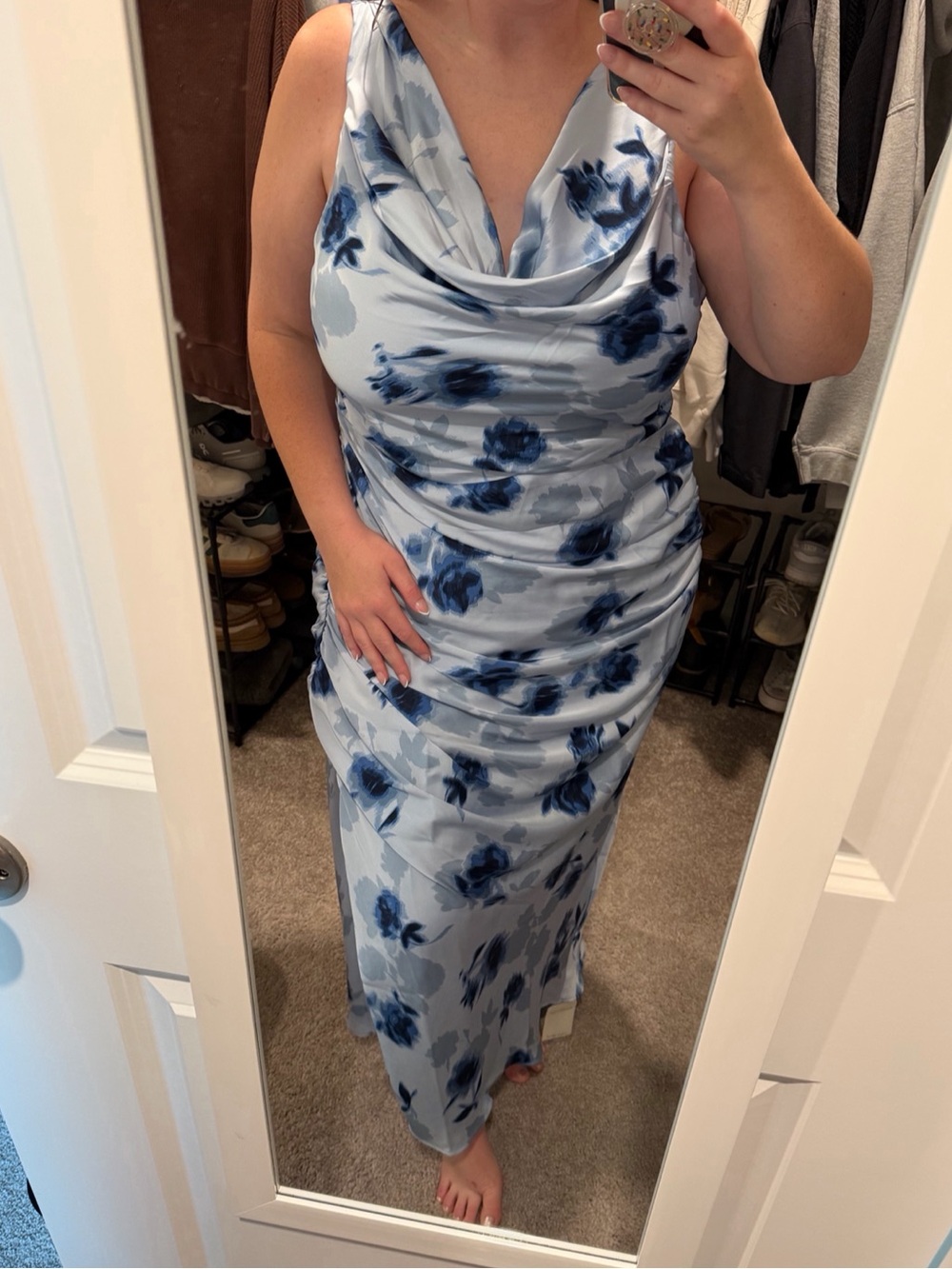 Abercrombie & Fitch Light Blue Floral Cowl Neck Maxi Dress